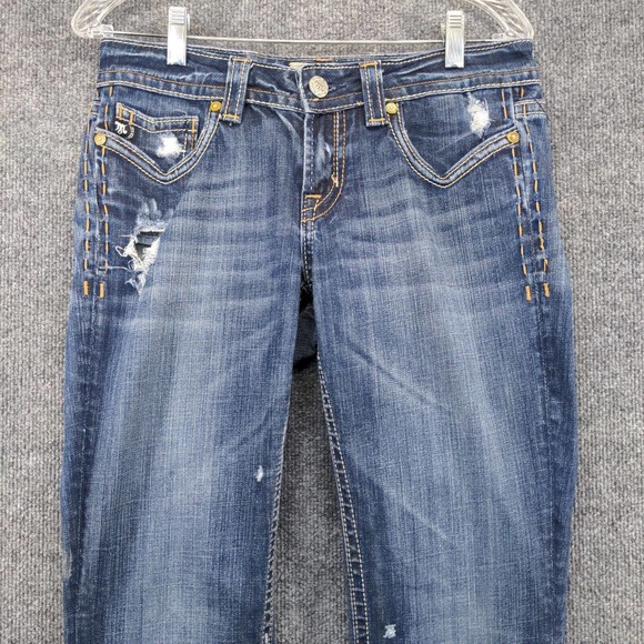 MEK Denim Men's Jeans Blue 27x34 Oaxaca Easy Dark Wash Denim Distressed Pockets - Picture 3 of 15